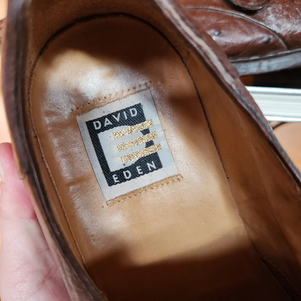 David Eden Exotic Ostrich Croc Gator Leather‎ Monk Strap Oxford Dress Shoes Sz 9